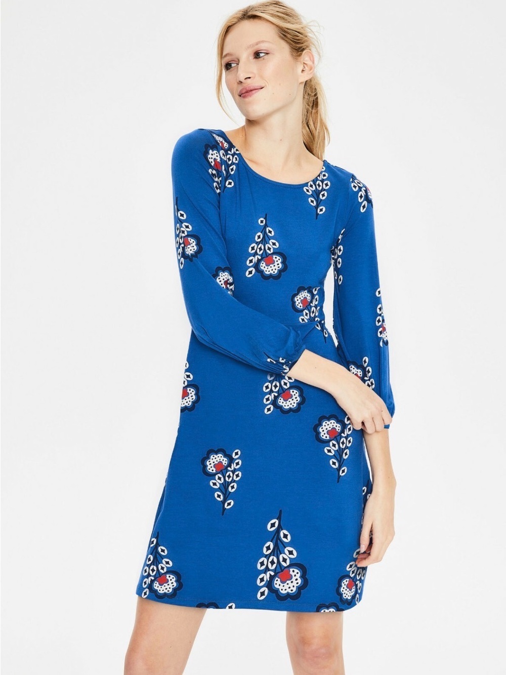 Boden Lucille Jersey Dress in Royal Blue Floral - Size 12 Long
